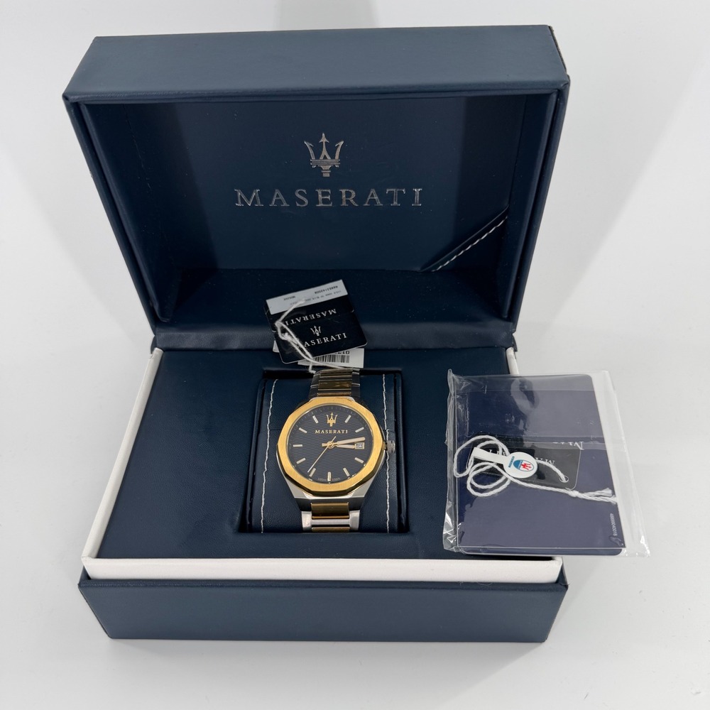 Maserati Stile Mens Watch Two Tone Gold Silver Blue Dial R8853142008 45mm